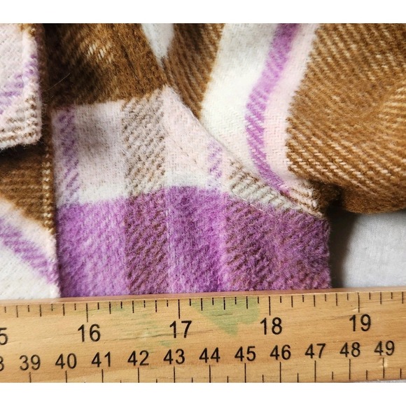 Kensie Plaid Fleece Shacket Jacket Size M Purple Tan Crop Women's Fall Button Up - Picture 7 of 8